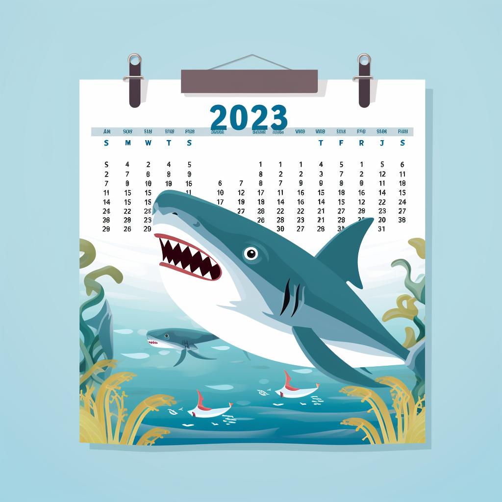 A calendar with Shark Week 2023 dates highlighted